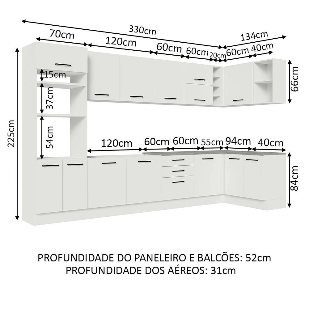 Armário de Cozinha Planejada de Canto 499cm Branco Agata Madesa 01 - Image 3