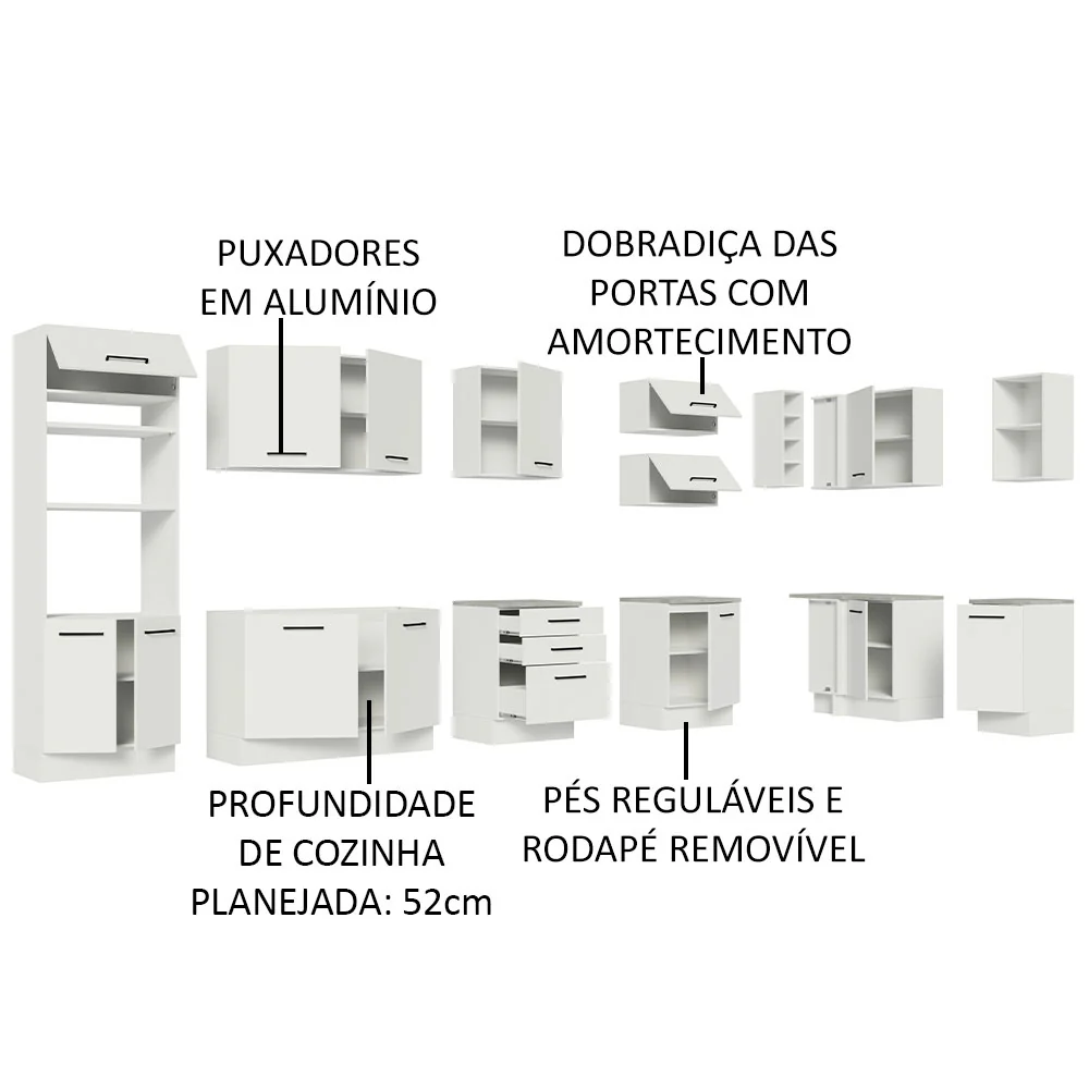 Armário de Cozinha Planejada de Canto 499cm Branco Agata Madesa 01 - Image 4