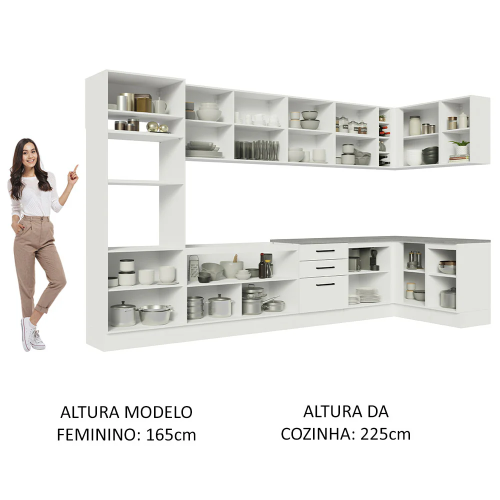 Armário de Cozinha Planejada de Canto 499cm Branco Agata Madesa 01 - Image 5