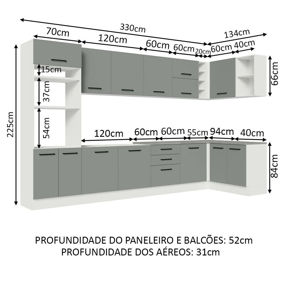 Armário de Cozinha Planejada de Canto 499cm Branco/Cinza Agata Madesa 01 - Image 3