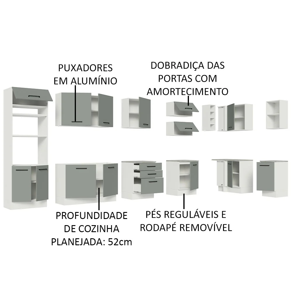 Armário de Cozinha Planejada de Canto 499cm Branco/Cinza Agata Madesa 01 - Image 4