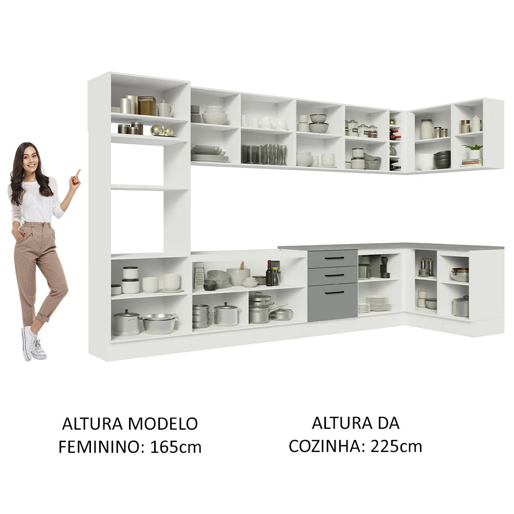 Armário de Cozinha Planejada de Canto 499cm Branco/Cinza Agata Madesa 01 - Image 5