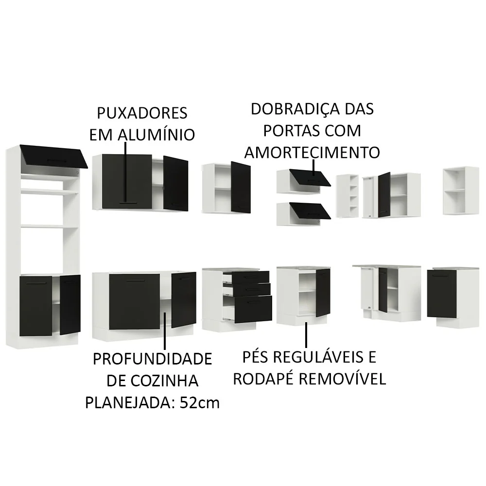 Armário de Cozinha Planejada de Canto 499cm Branco/Preto Agata Madesa 01 - Image 4