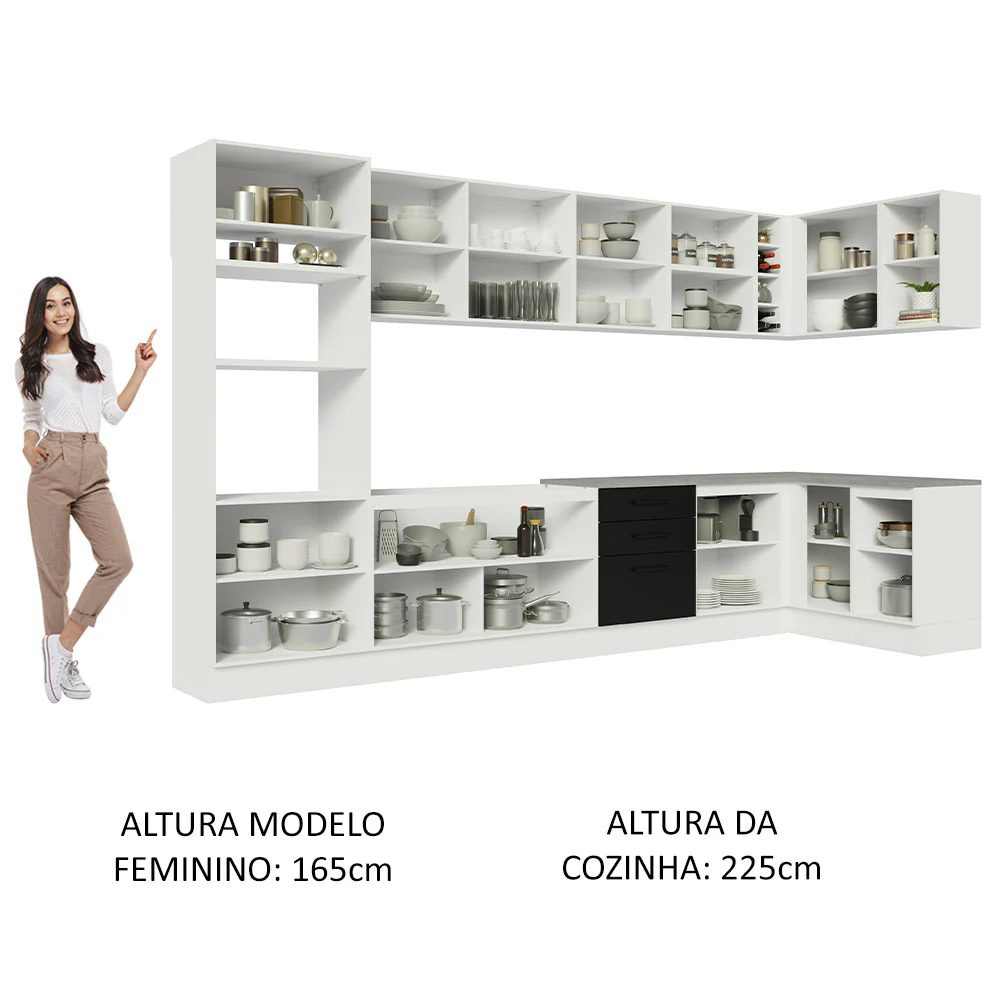Armário de Cozinha Planejada de Canto 499cm Branco/Preto Agata Madesa 01 - Image 5