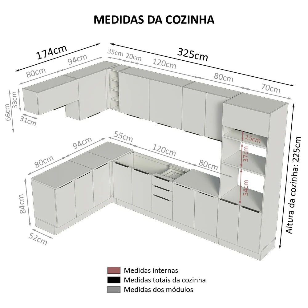 Armário de Cozinha Completa de Canto 499cm Branco/Rustic Stella Madesa 01 - Image 3