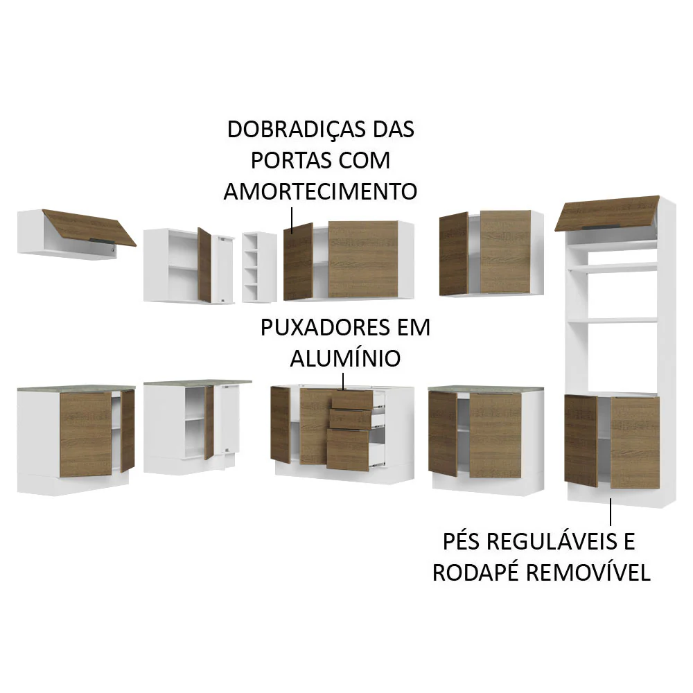 Armário de Cozinha Completa de Canto 499cm Branco/Rustic Stella Madesa 01 - Image 4