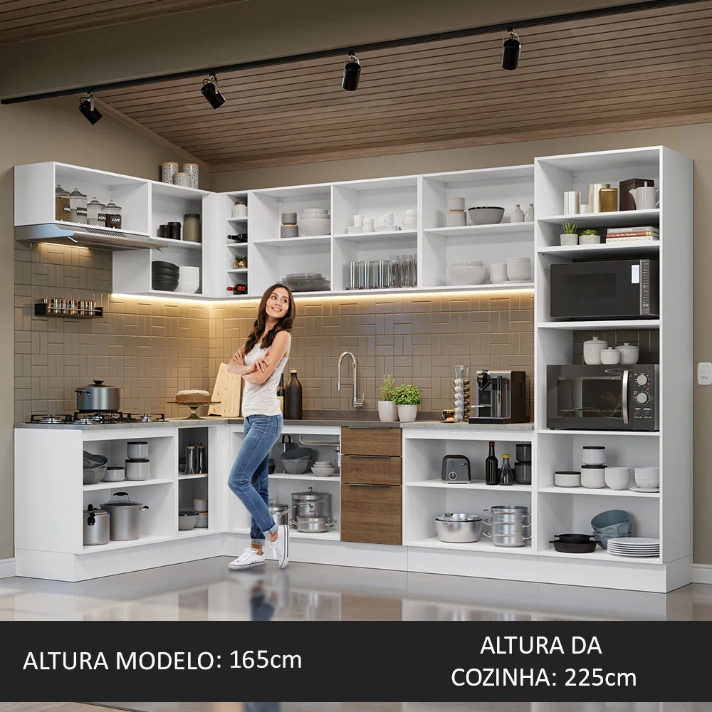 Armário de Cozinha Completa de Canto 499cm Branco/Rustic Stella Madesa 01 - Image 5
