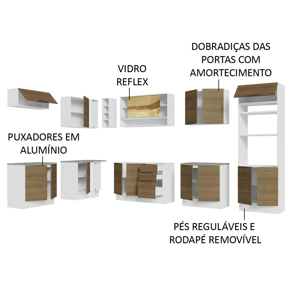 Armário de Cozinha Completa de Canto 499cm Branco/Rustic Stella Madesa 02 - Image 4