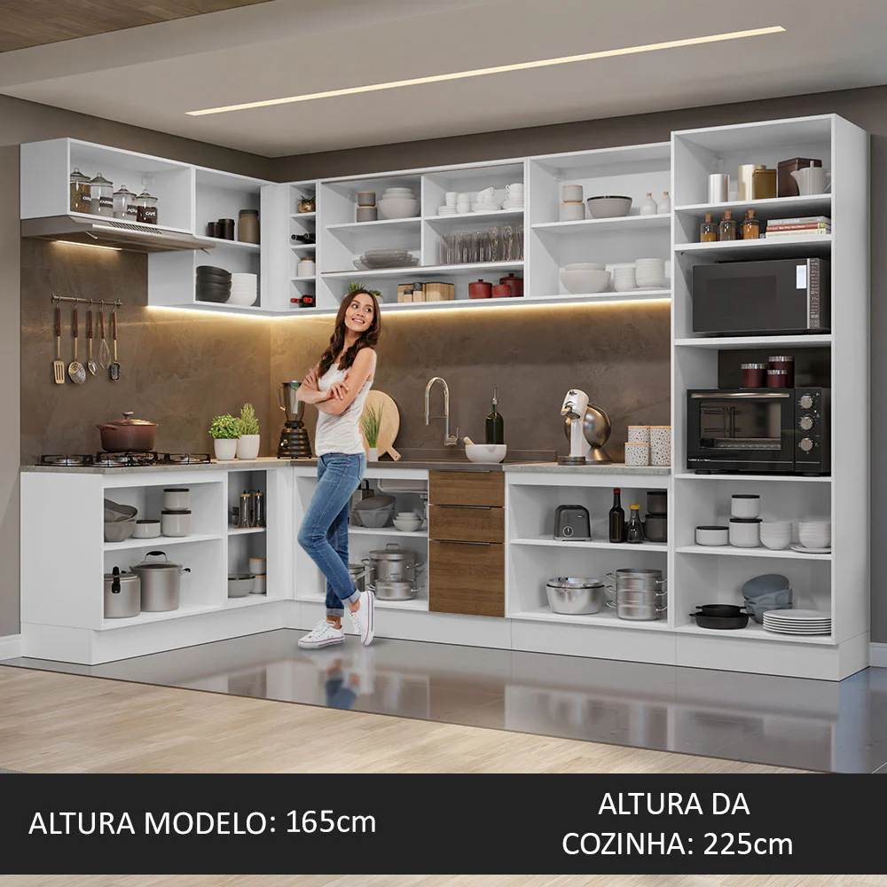 Armário de Cozinha Completa de Canto 499cm Branco/Rustic Stella Madesa 02 - Image 5