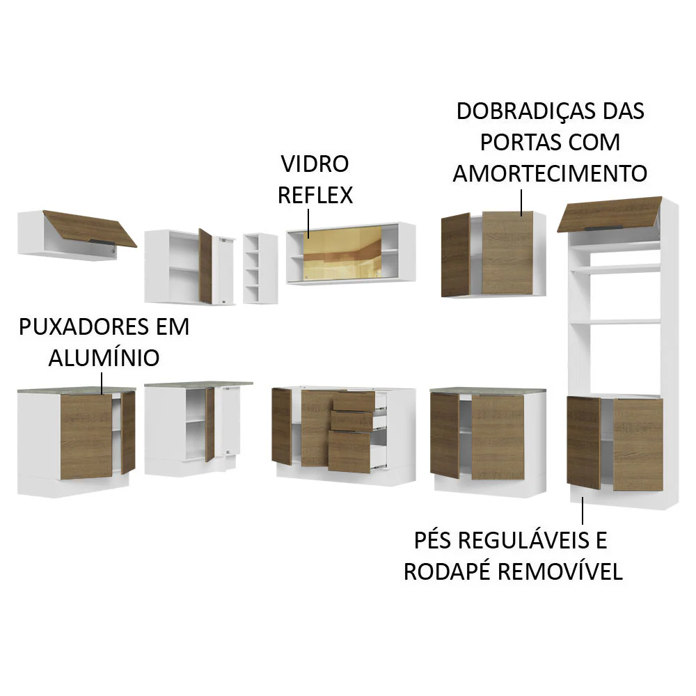 Armário de Cozinha Completa de Canto 499cm Branco/Rustic Stella Madesa 03 - Image 4