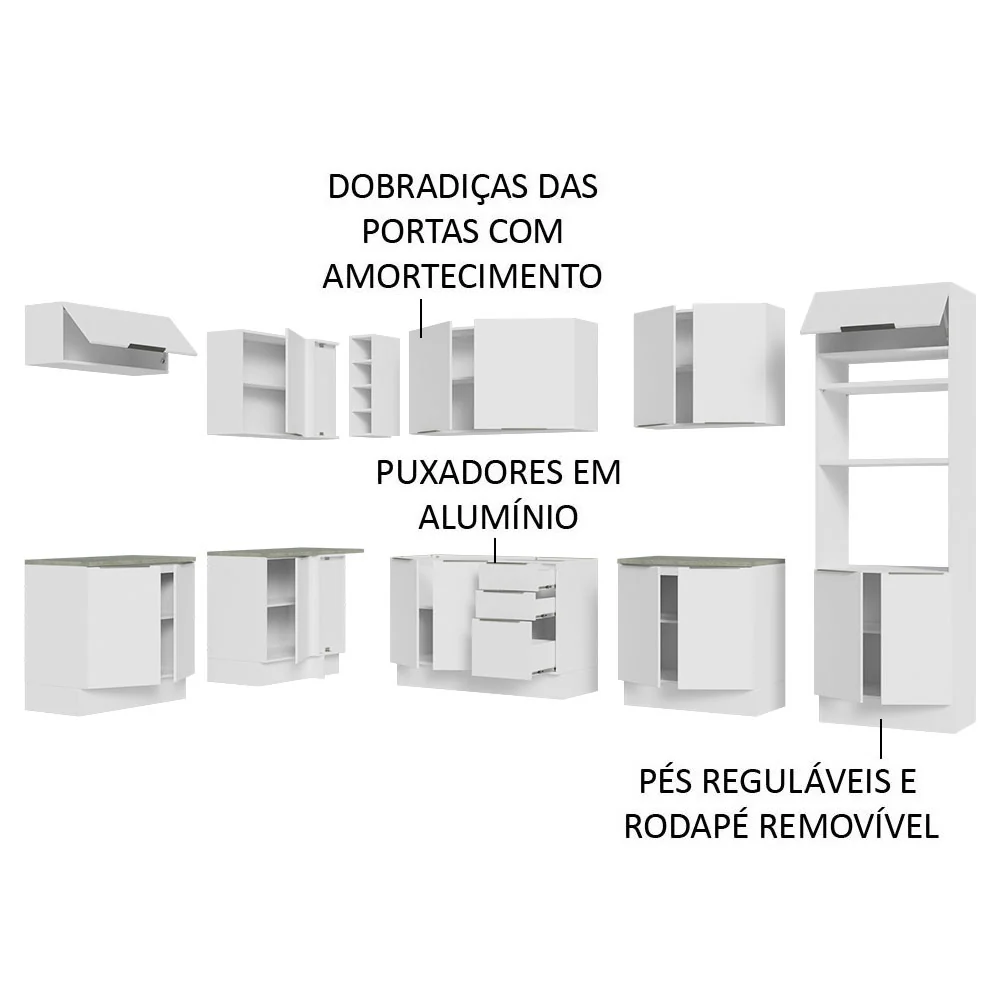 Armário de Cozinha Completa de Canto 499cm Branco Stella Madesa 01 - Image 4