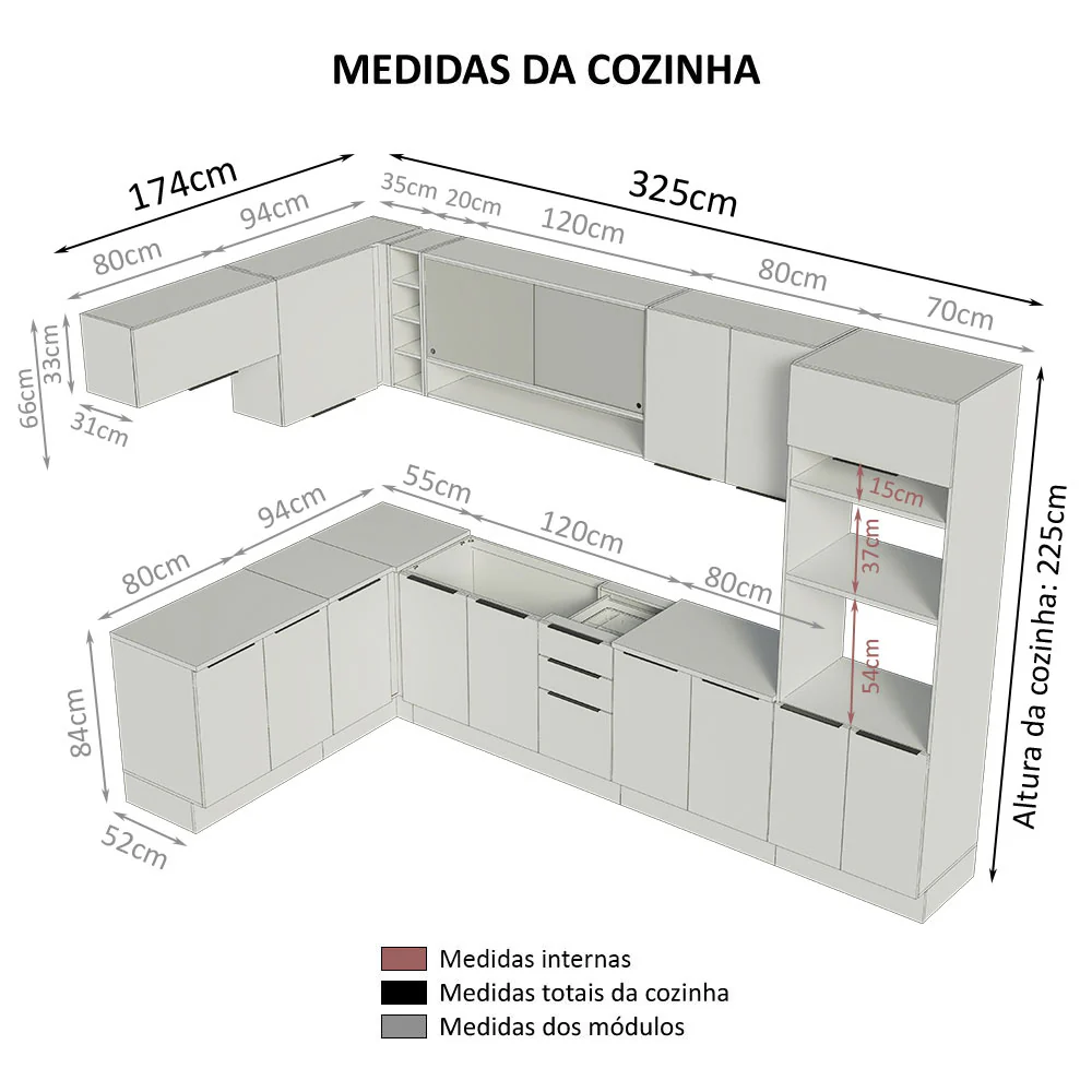 Armário de Cozinha Completa de Canto 499cm Branco Stella Madesa 02 - Image 3