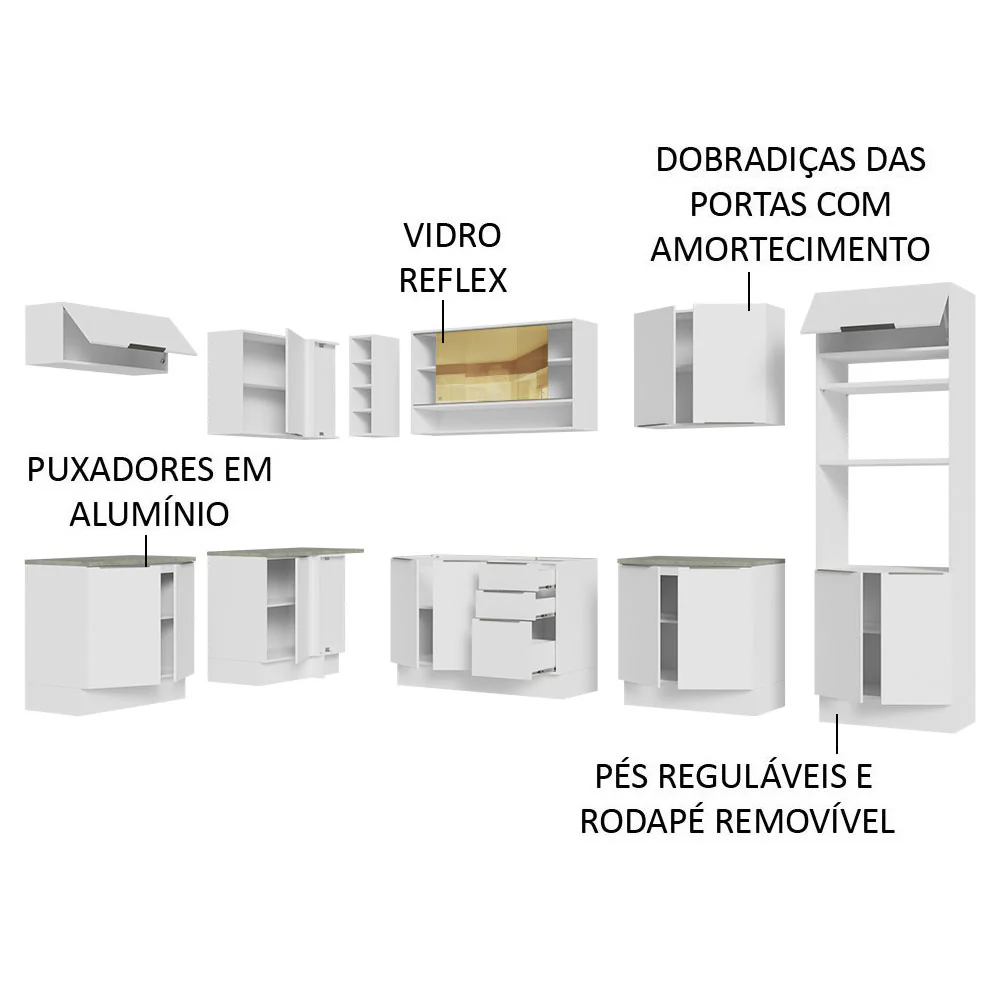 Armário de Cozinha Completa de Canto 499cm Branco Stella Madesa 02 - Image 4