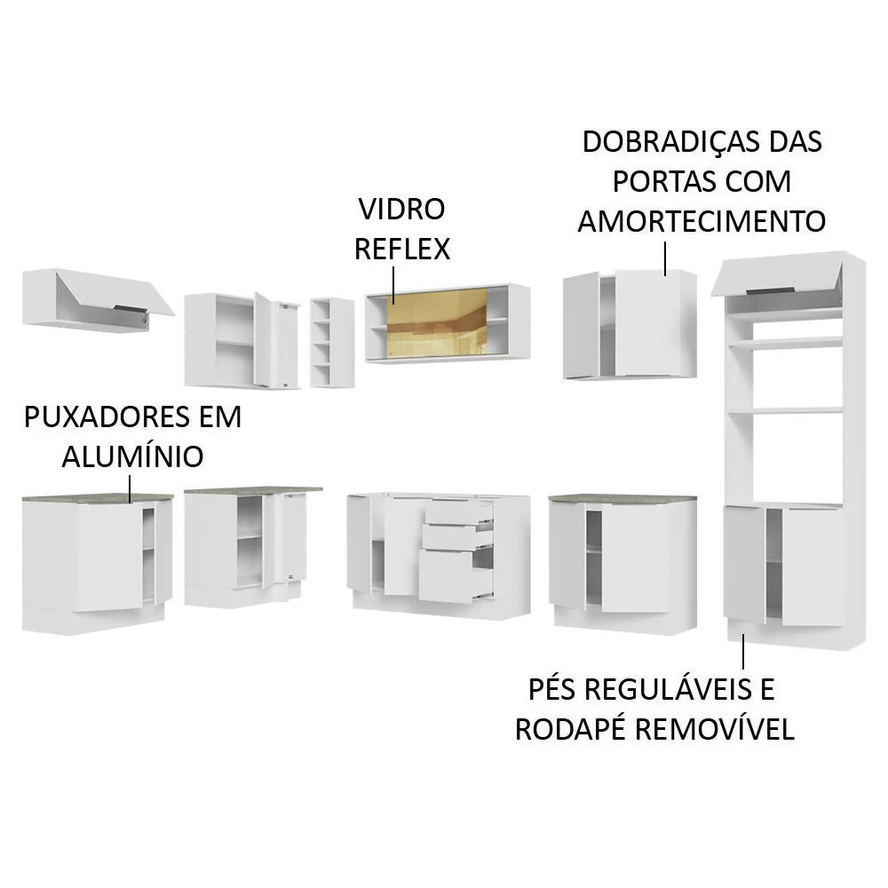 Armário de Cozinha Completa de Canto 499cm Branco Stella Madesa 03 - Image 4