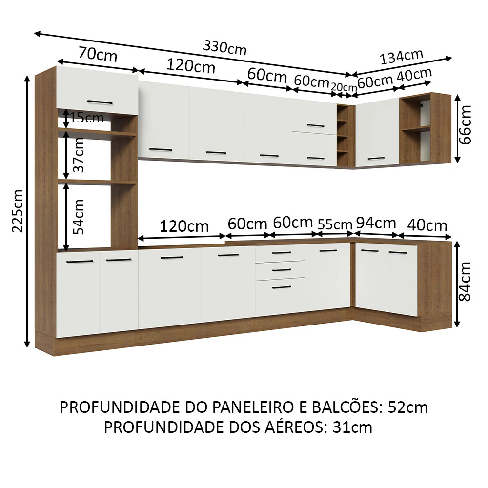 Armário de Cozinha Planejada de Canto 499cm Rustic/Branco Agata Madesa 01 - Image 3