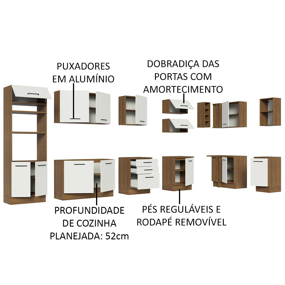 Armário de Cozinha Planejada de Canto 499cm Rustic/Branco Agata Madesa 01 - Image 4