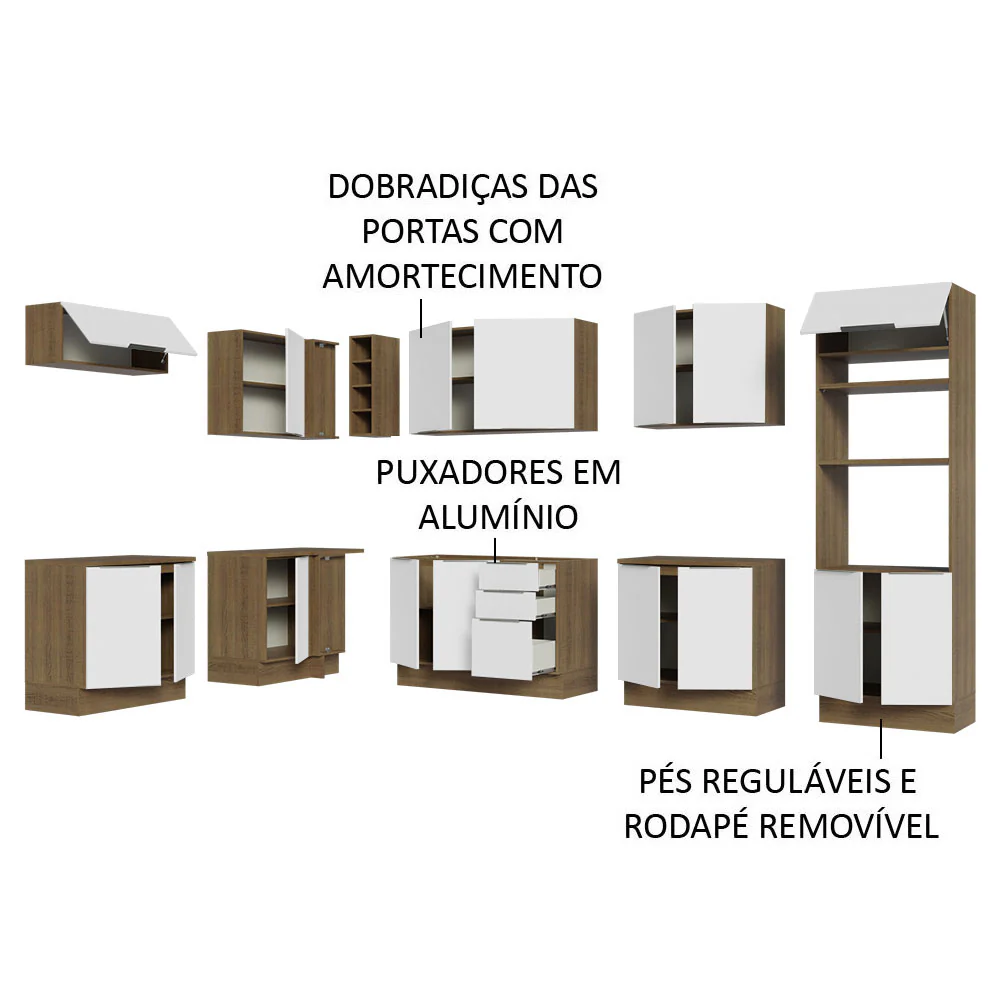 Armário de Cozinha Completa de Canto 499cm Rustic/Branco Stella Madesa 01 - Image 4