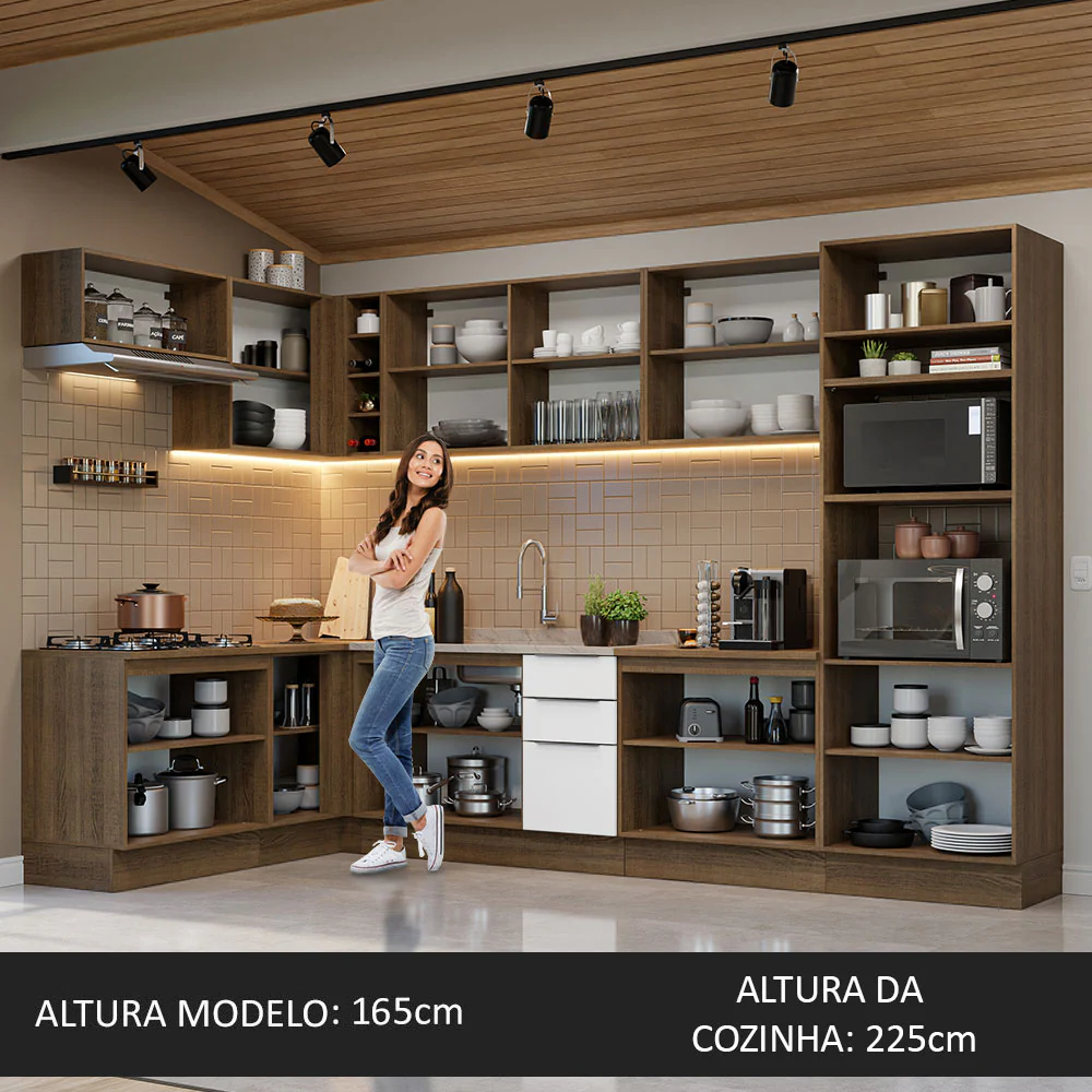 Armário de Cozinha Completa de Canto 499cm Rustic/Branco Stella Madesa 01 - Image 5