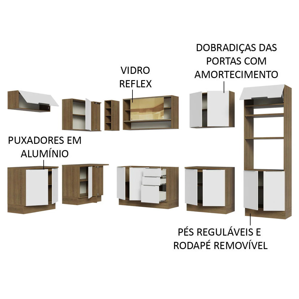 Armário de Cozinha Completa de Canto 499cm Rustic/Branco Stella Madesa 02 - Image 4