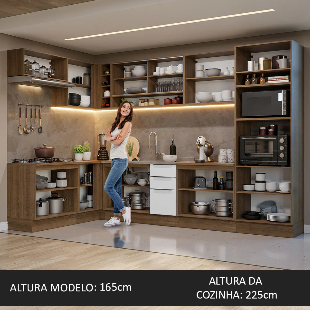 Armário de Cozinha Completa de Canto 499cm Rustic/Branco Stella Madesa 02 - Image 5