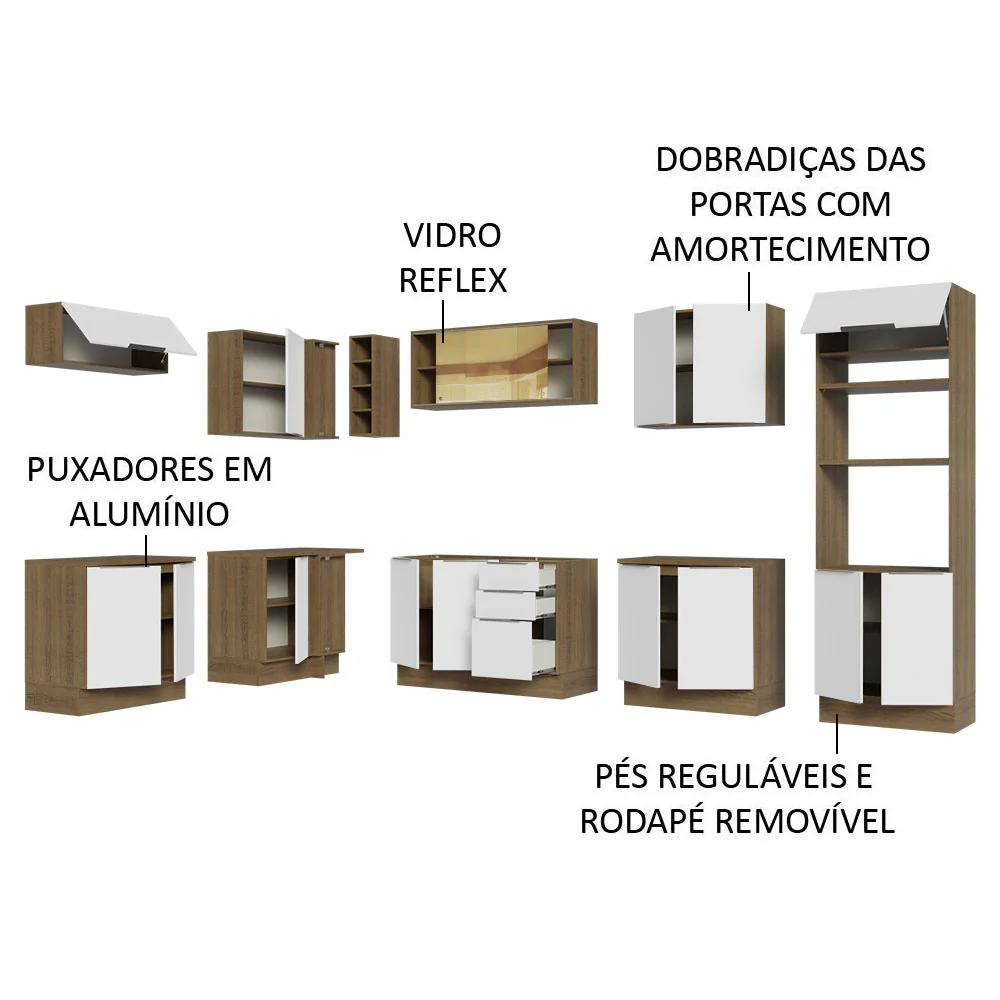 Armário de Cozinha Completa de Canto 499cm Rustic/Branco Stella Madesa 03 - Image 4