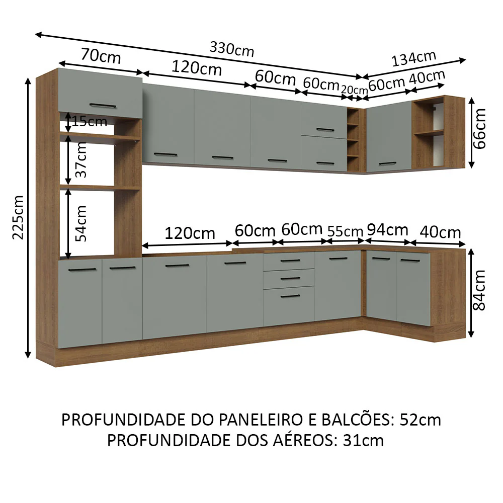 Armário de Cozinha Planejada de Canto 499cm Rustic/Cinza Agata Madesa 01 - Image 3