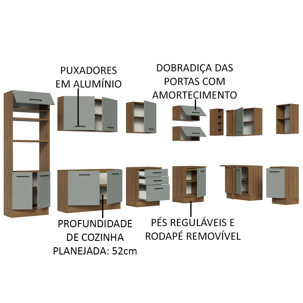 Armário de Cozinha Planejada de Canto 499cm Rustic/Cinza Agata Madesa 01 - Image 4