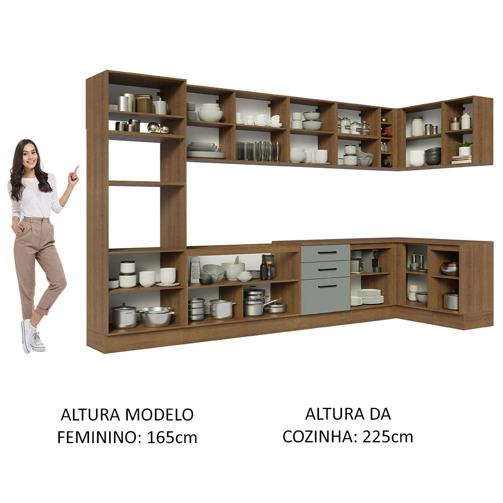Armário de Cozinha Planejada de Canto 499cm Rustic/Cinza Agata Madesa 01 - Image 5