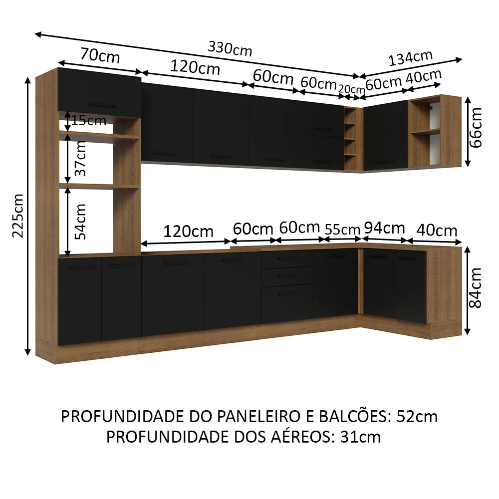 Armário de Cozinha Planejada de Canto 499cm Rustic/Preto Agata Madesa 01 - Image 3
