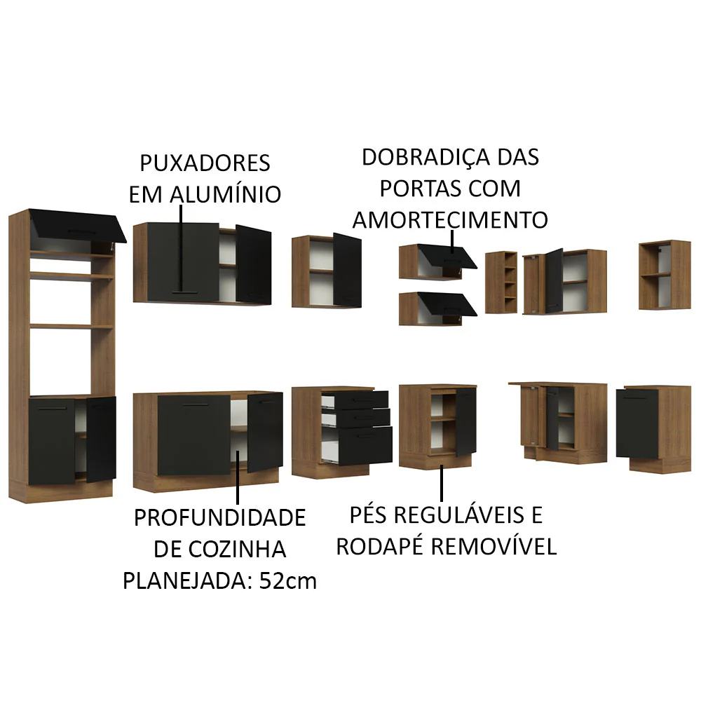 Armário de Cozinha Planejada de Canto 499cm Rustic/Preto Agata Madesa 01 - Image 4