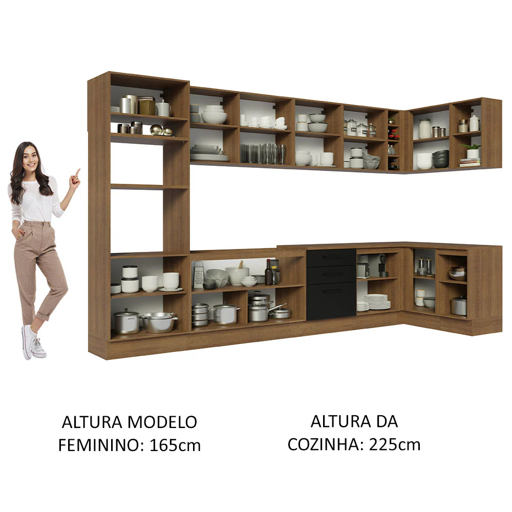 Armário de Cozinha Planejada de Canto 499cm Rustic/Preto Agata Madesa 01 - Image 5