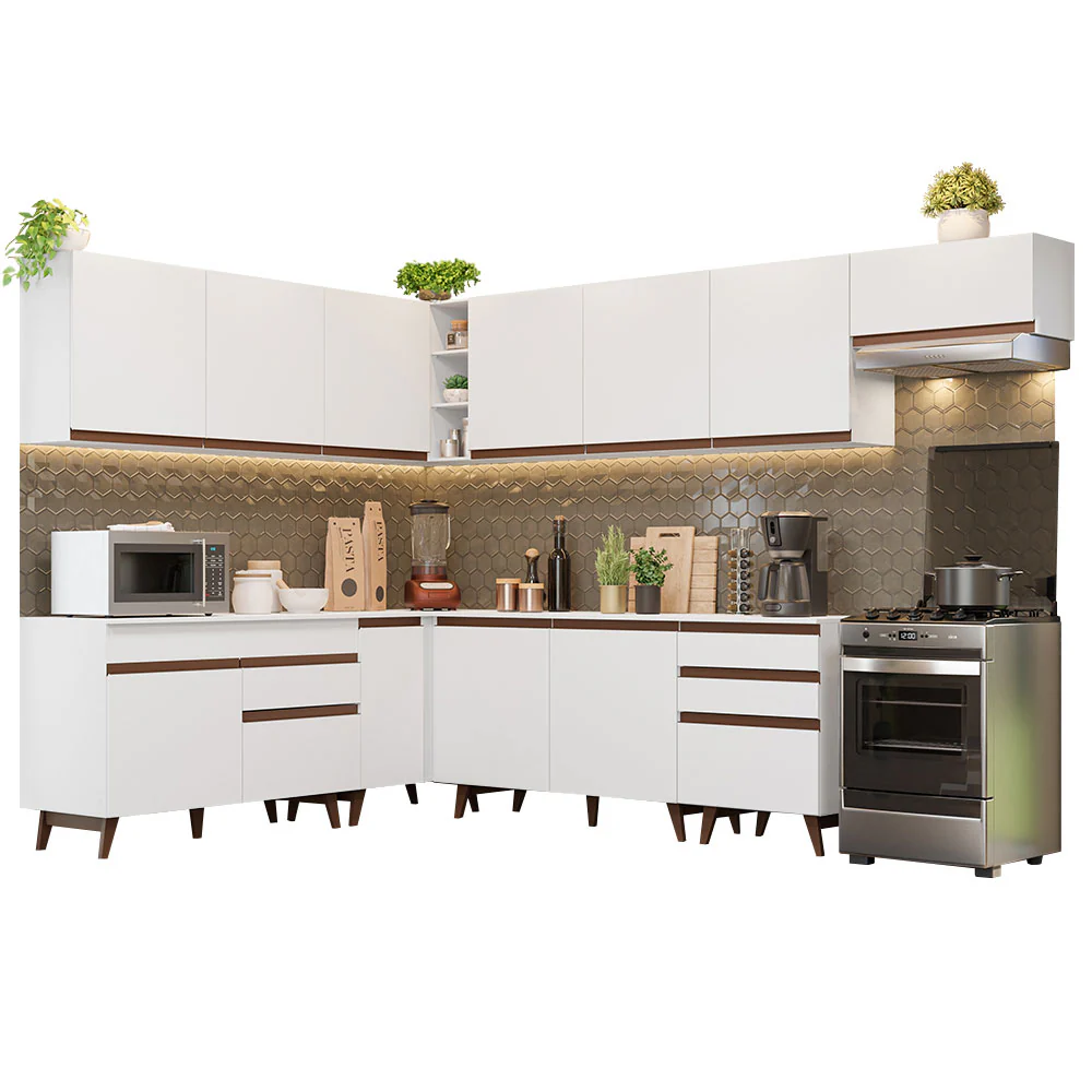 Armário de Cozinha Completa de Canto 512cm Branco Reims Madesa 01 - Image 2