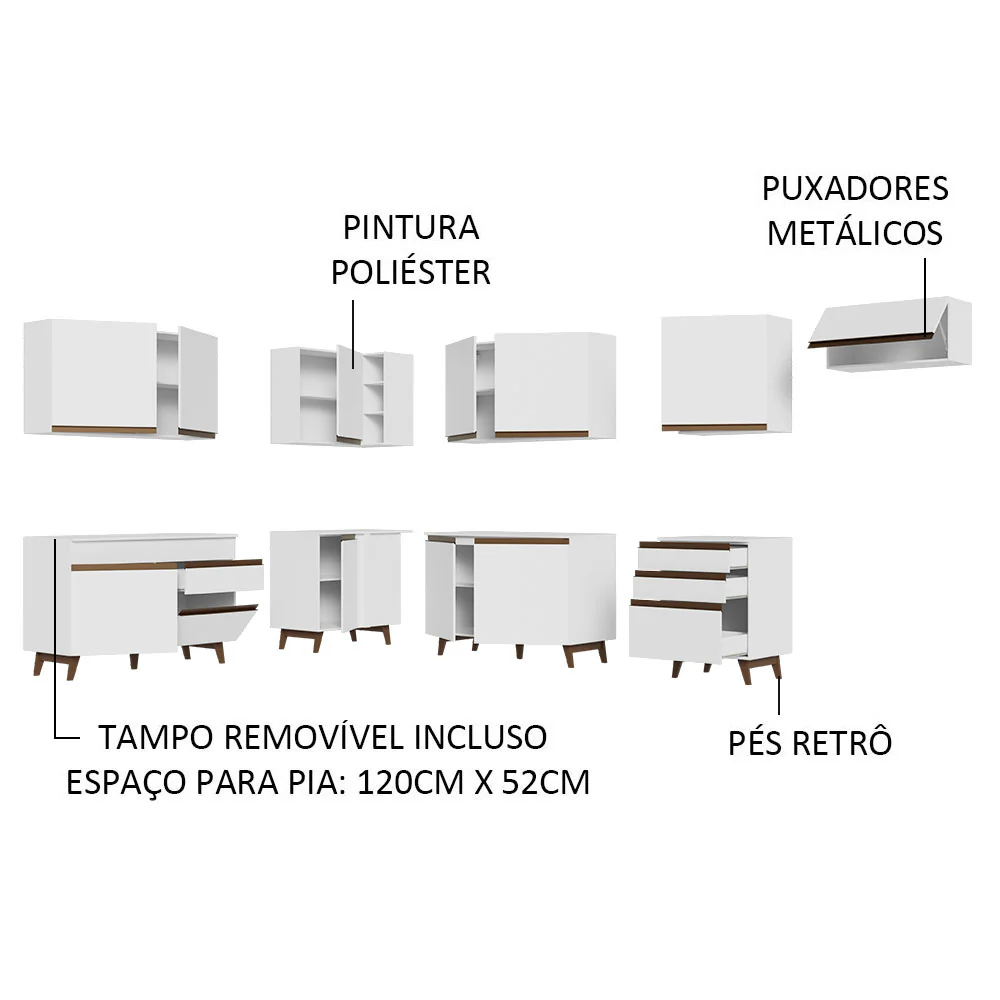 Armário de Cozinha Completa de Canto 512cm Branco Reims Madesa 01 - Image 4