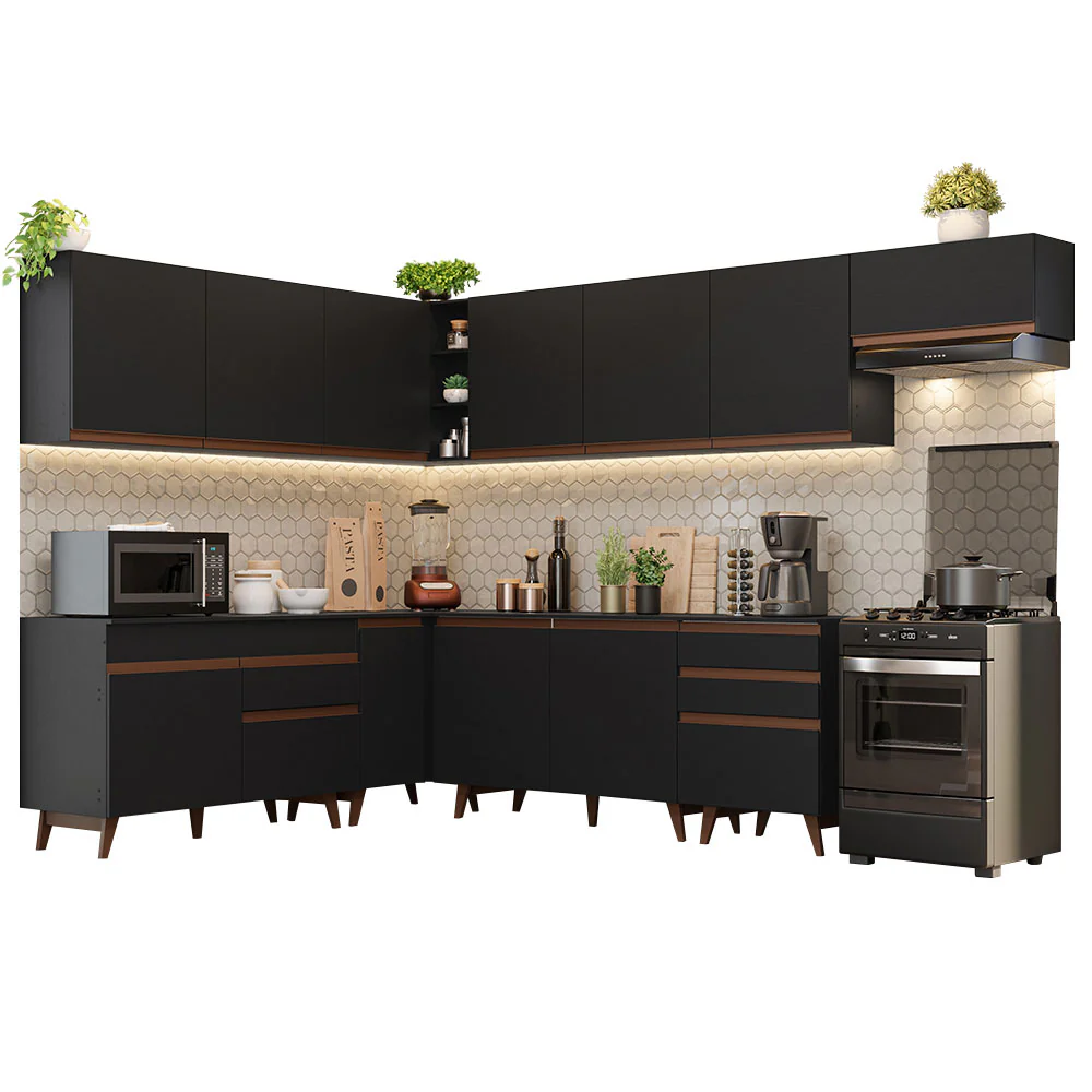 Armário de Cozinha Completa de Canto 512cm Preto Reims Madesa 01 - Image 2