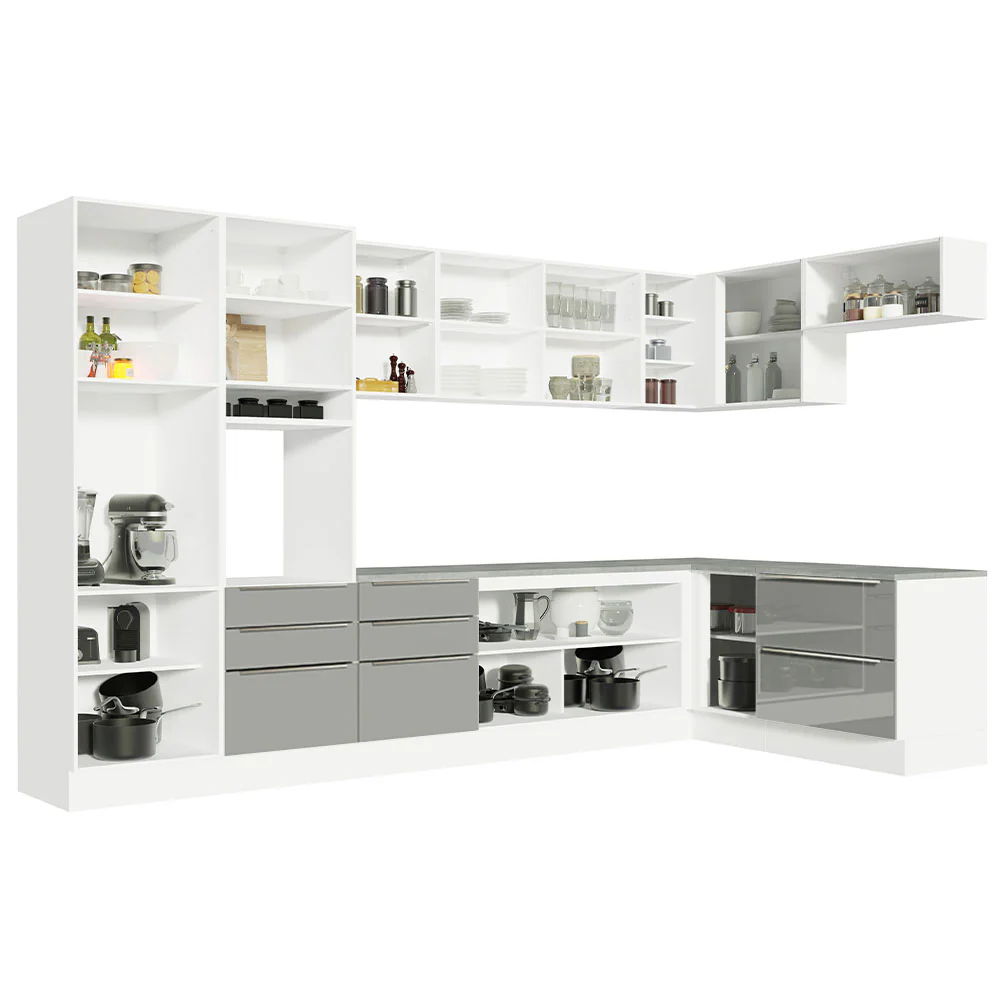Armário de Cozinha Completa de Canto 546 x 60 cm Branco/Cinza Lux Madesa 05 - Image 11