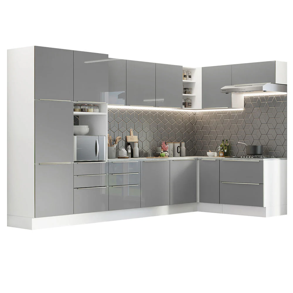 Armário de Cozinha Completa de Canto 546 x 60 cm Branco/Cinza Lux Madesa 05 - Image 2