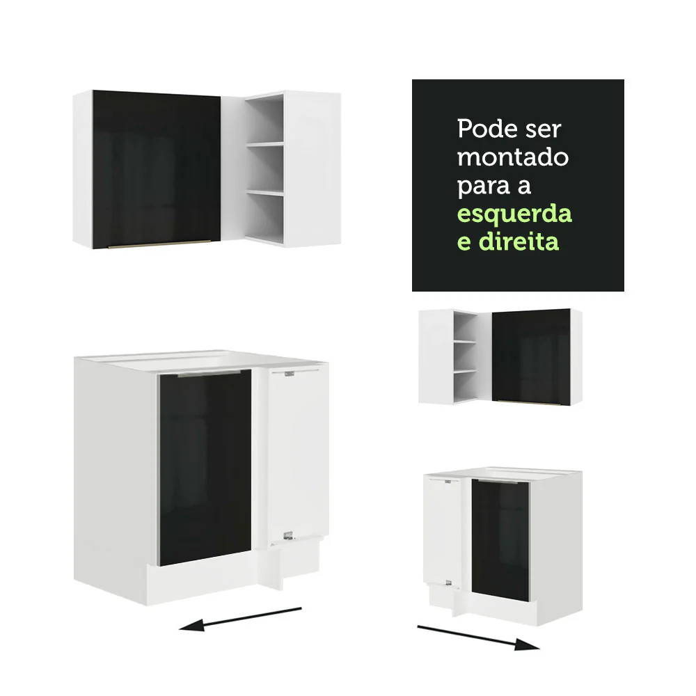 Armário de Cozinha Completa de Canto 546 x 60 cm Branco/Preto Lux Madesa 05 - Image 10