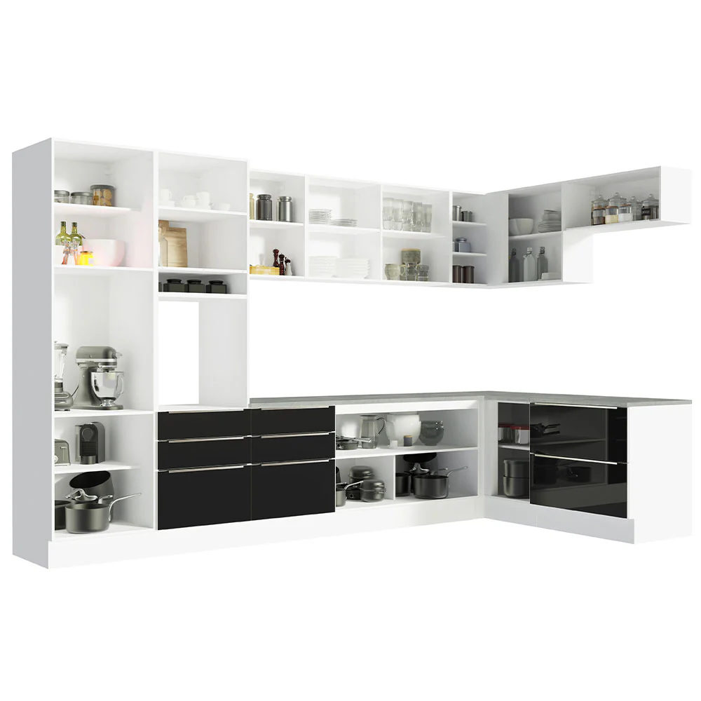 Armário de Cozinha Completa de Canto 546 x 60 cm Branco/Preto Lux Madesa 05 - Image 11
