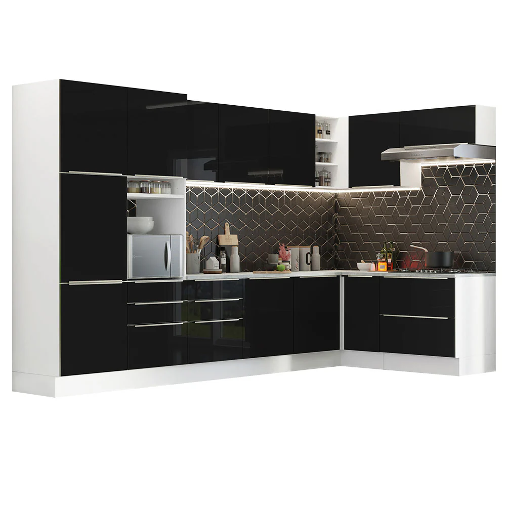 Armário de Cozinha Completa de Canto 546 x 60 cm Branco/Preto Lux Madesa 05 - Image 2