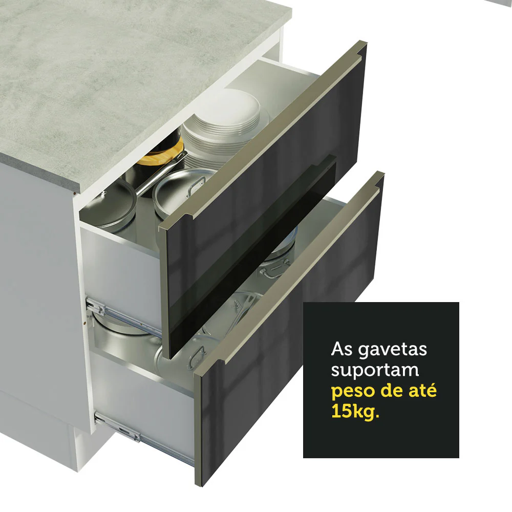 Armário de Cozinha Completa de Canto 546 x 60 cm Branco/Preto Lux Madesa 05 - Image 7