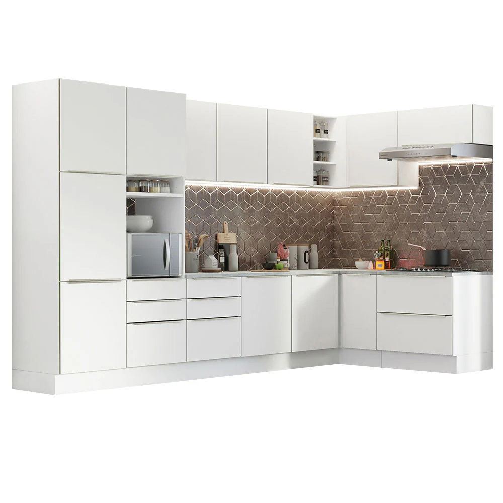 Armário de Cozinha Completa de Canto 546 x 60 cm Branco Veludo Lux Madesa 05 - Image 2