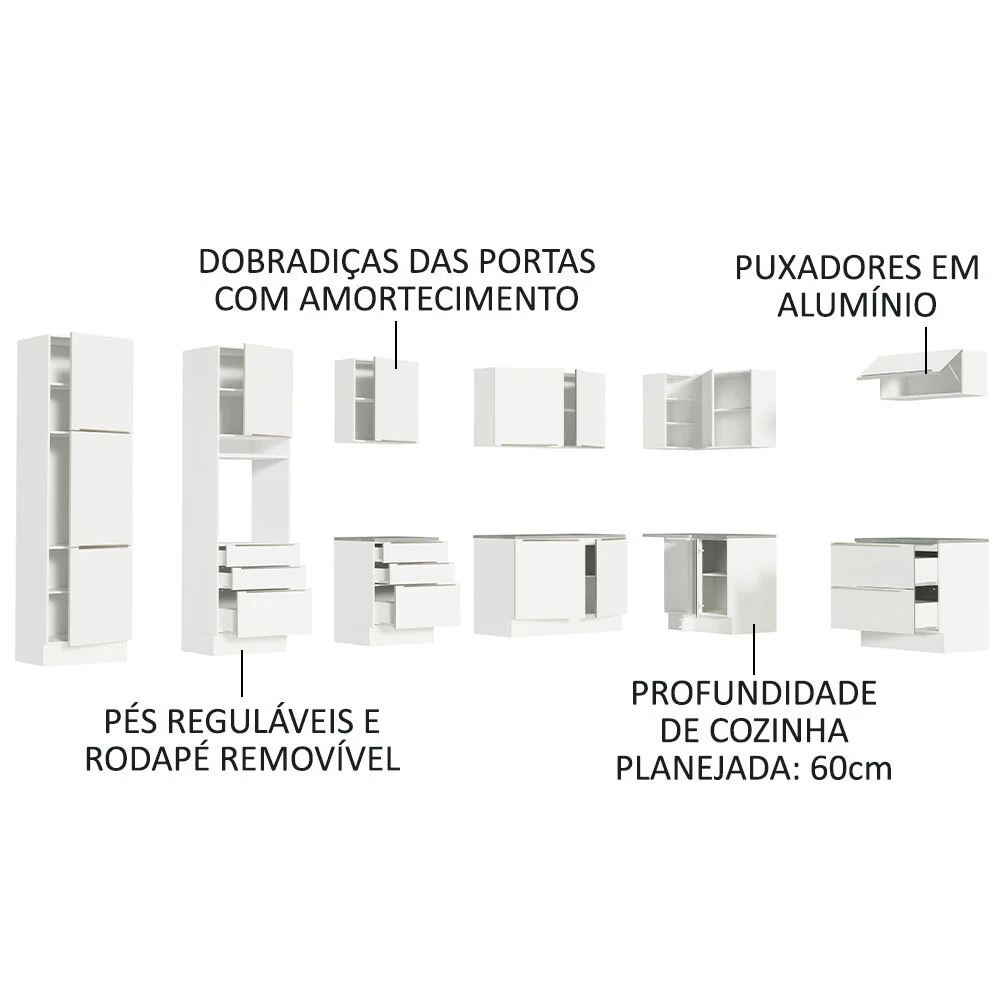 Armário de Cozinha Completa de Canto 546 x 60 cm Branco Veludo Lux Madesa 05 - Image 4
