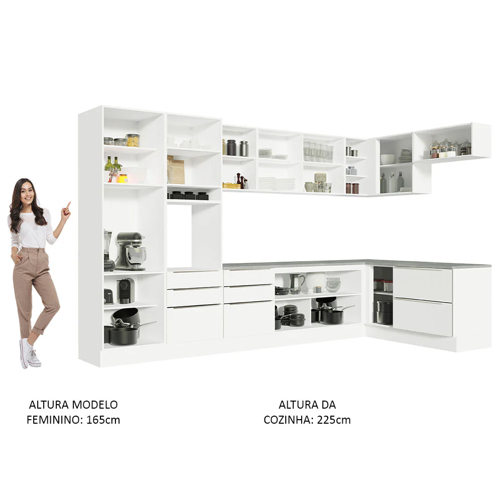 Armário de Cozinha Completa de Canto 546 x 60 cm Branco Veludo Lux Madesa 05 - Image 5