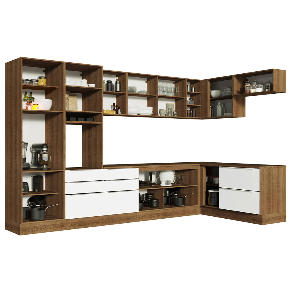 Armário de Cozinha Completa de Canto 546 x 60 cm Rustic/Branco Veludo Lux Madesa 05 - Image 11