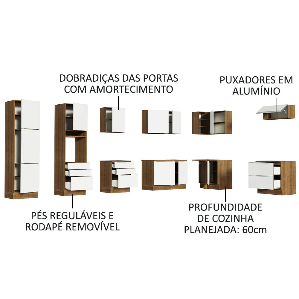 Armário de Cozinha Completa de Canto 546 x 60 cm Rustic/Branco Veludo Lux Madesa 05 - Image 4