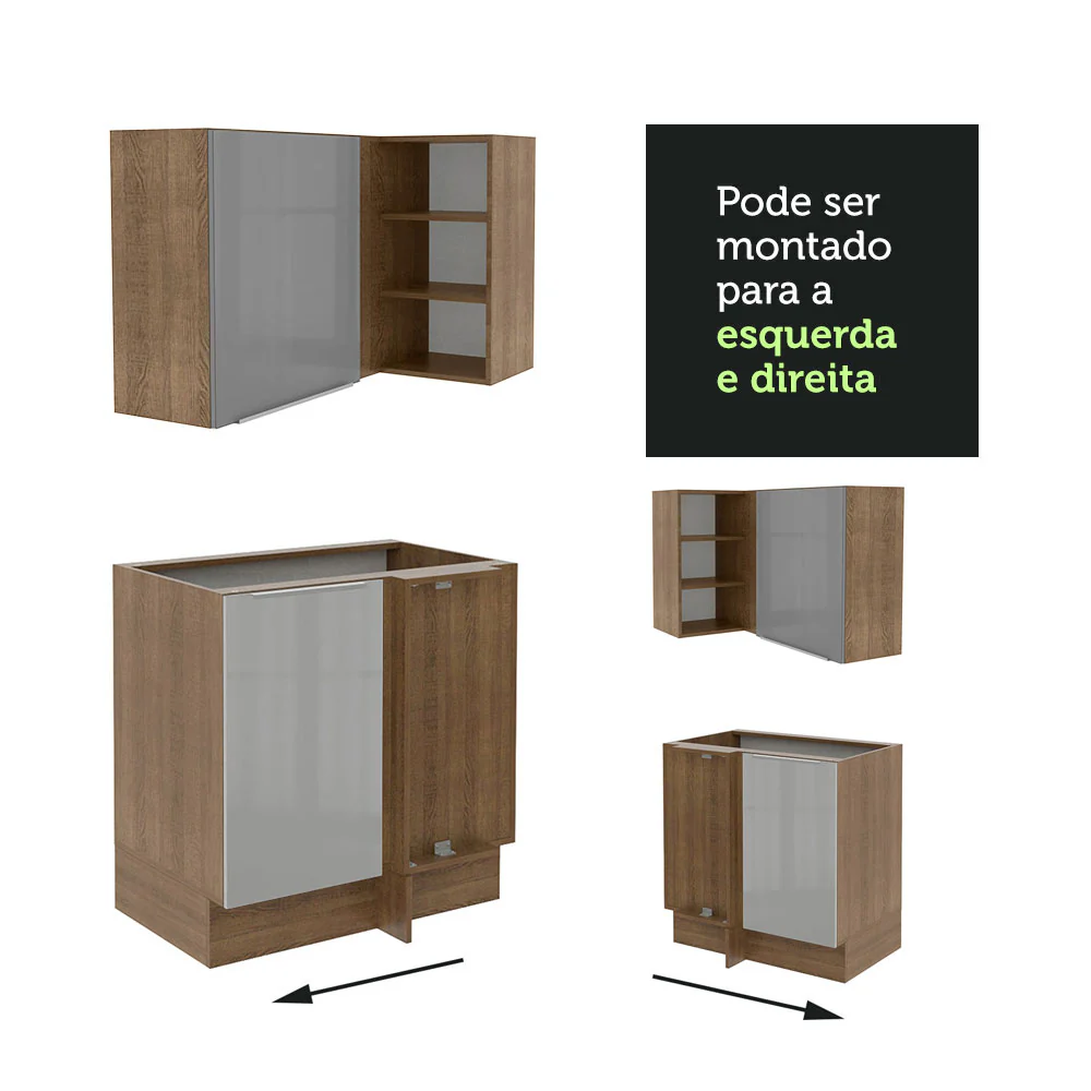 Armário de Cozinha Completa de Canto 546 x 60 cm Rustic/Cinza Lux Madesa 05 - Image 10