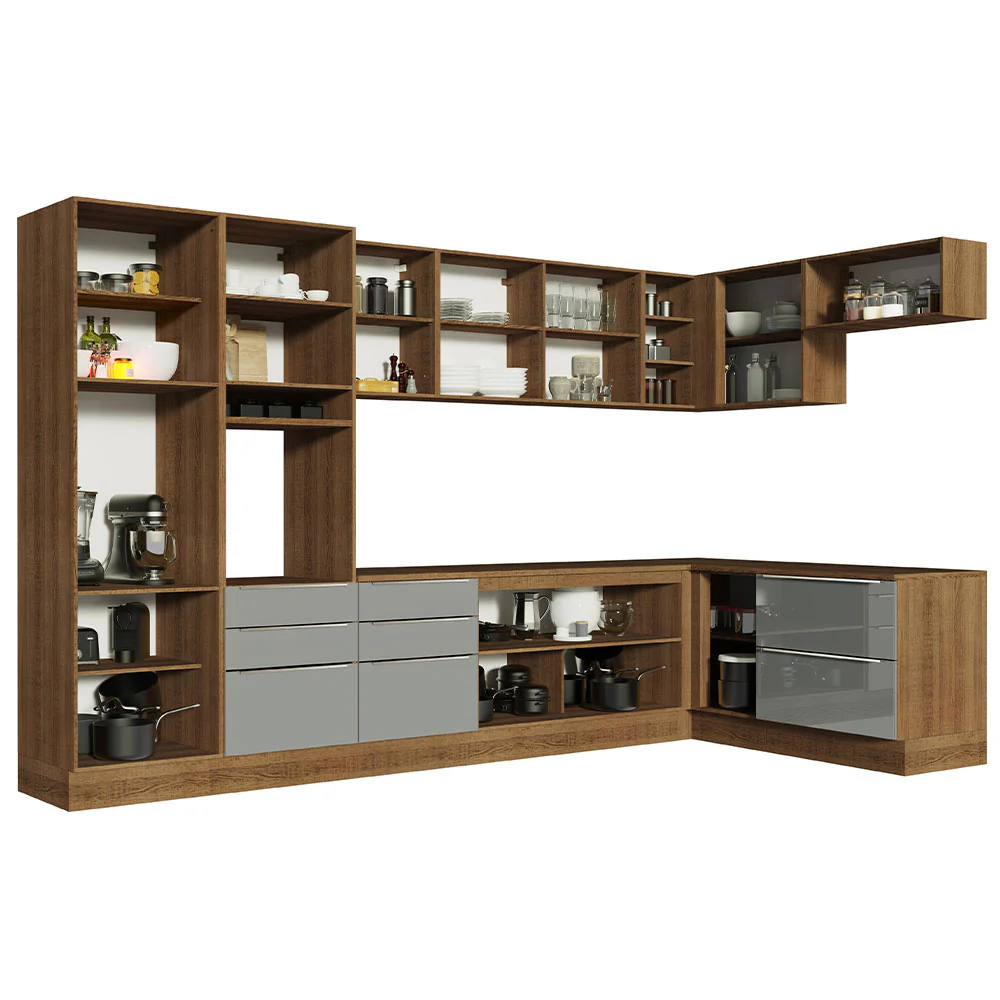 Armário de Cozinha Completa de Canto 546 x 60 cm Rustic/Cinza Lux Madesa 05 - Image 11