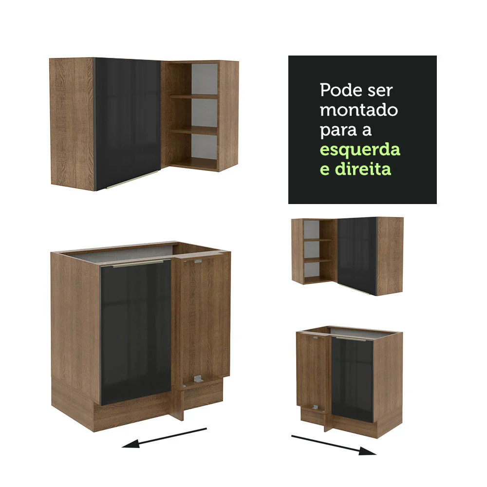 Armário de Cozinha Completa de Canto 546 x 60 cm Rustic/Preto Lux Madesa 05 - Image 10