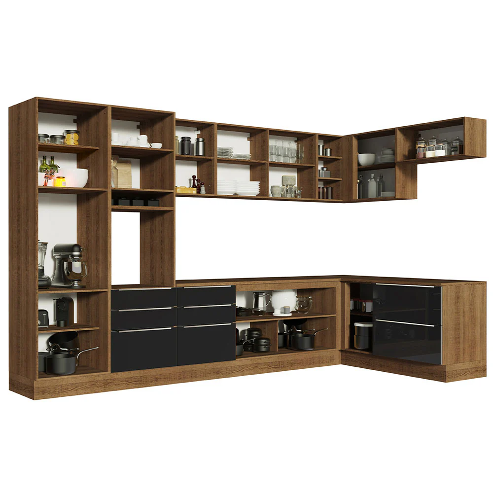 Armário de Cozinha Completa de Canto 546 x 60 cm Rustic/Preto Lux Madesa 05 - Image 11
