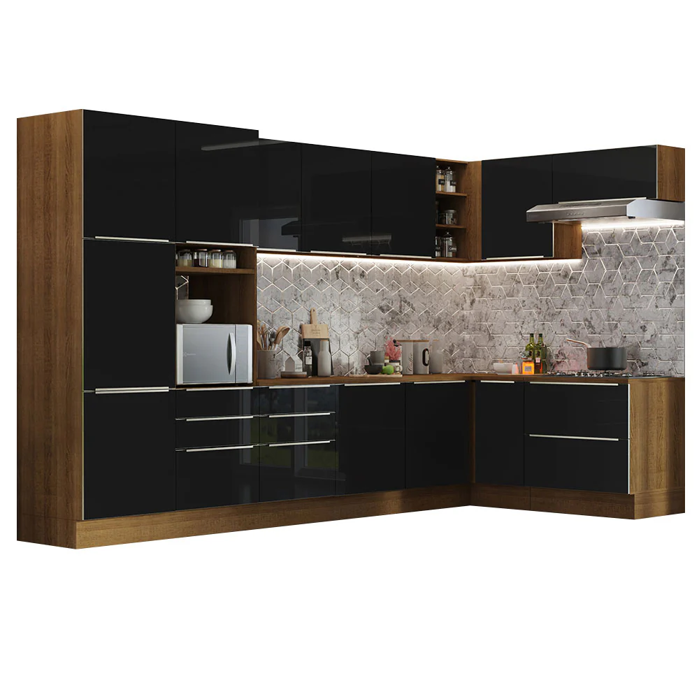 Armário de Cozinha Completa de Canto 546 x 60 cm Rustic/Preto Lux Madesa 05 - Image 2